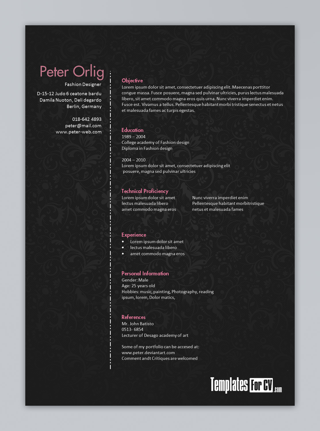 Fashion Designer CV