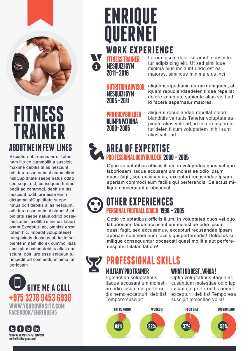 Fitness Trainer Resume Templates for CV